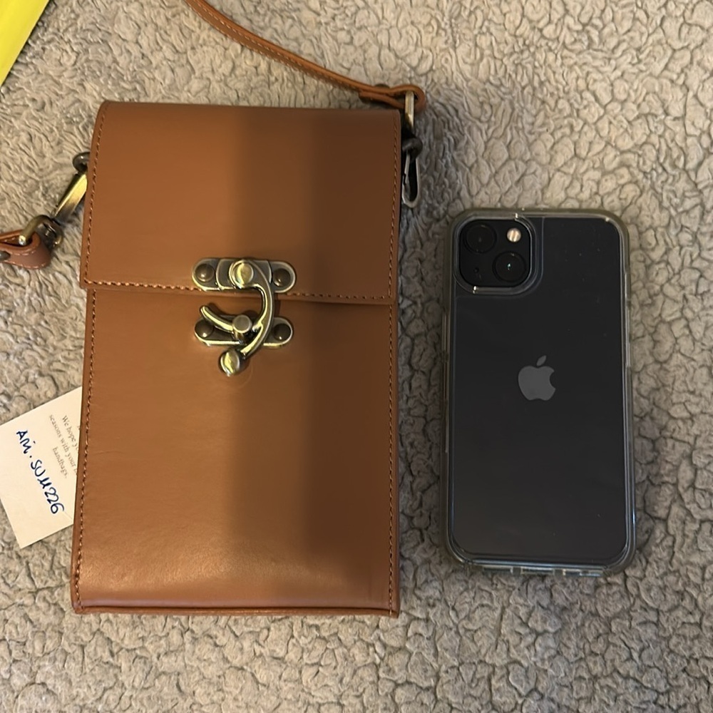 Tan Leather Crossbody Bag with Gold Hardware; NWT
